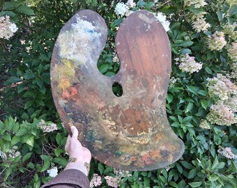 Antique Wood Painting Palette Artist Painter Supply Wall Decor with Spattered Paint