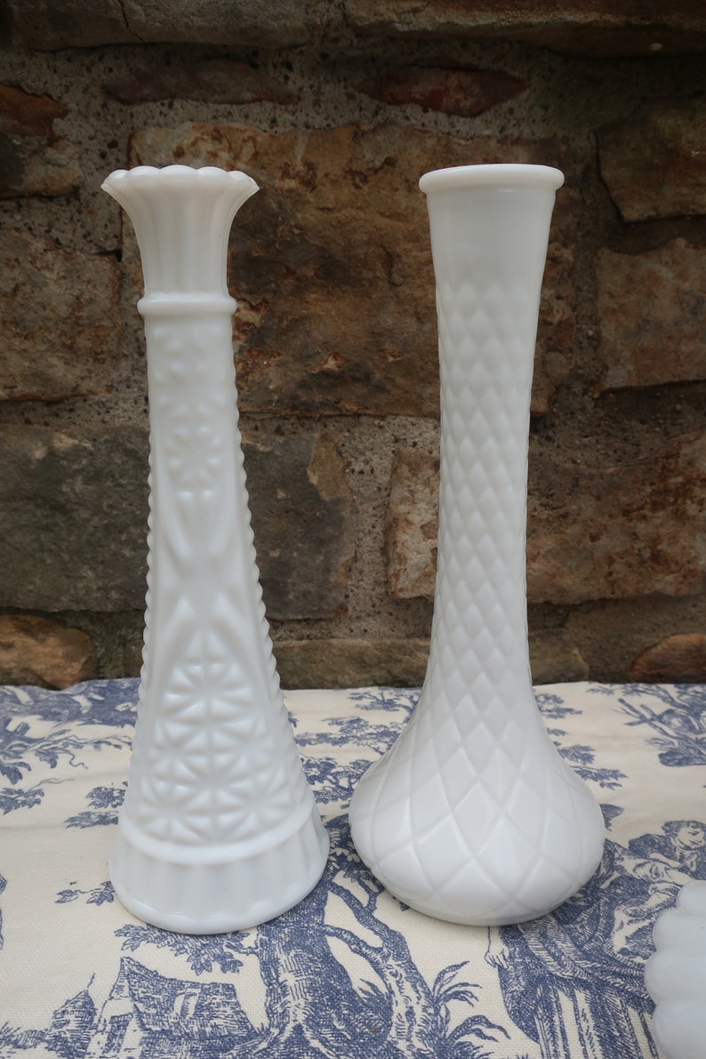White Milk Glass Vases Vintage Wedding Decor Instant Collection of 7 Flower Bud Vases image 6