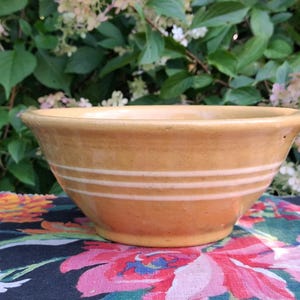 Antique Striped Yelloware Mixing Bowl Primitive Yellow Ware Pottery with White Stripes