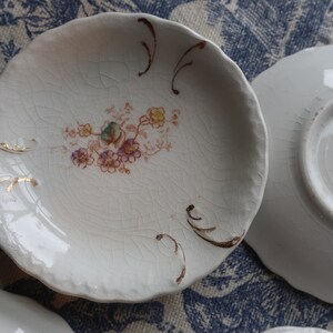 Set of Four White Ironstone Butter Pats with Faded Floral Transferware Pottery image 8