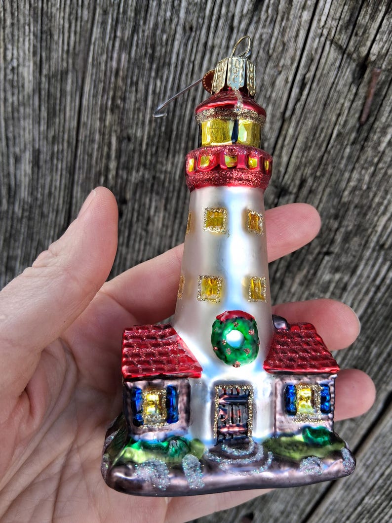 Old World Christmas Ornament Lighthouse OWC Glass Glitter Christmas Decoration Bild 4