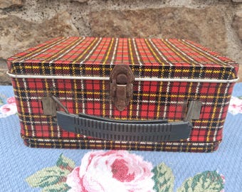 Vintage Metal Lunch Box Ohio Art Red Plaid Tartan
