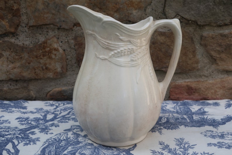 Teastained White Ironstone Pitcher with Wheat Motif Royal Crownford Arthur Wood Made in England image 4