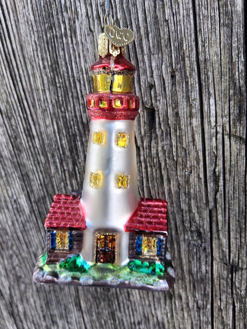 Old World Christmas Ornament Lighthouse OWC Glass Glitter Christmas Decoration Bild 3