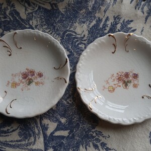 Set of Four White Ironstone Butter Pats with Faded Floral Transferware Pottery image 2