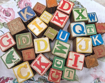 Vintage Blocks Snabb Samling Bokstav Alfabet Leksaksbokstav ABC