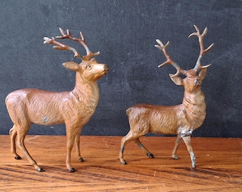 Renhjort i bly, miniatyrfigur, gjuten metall, tillverkad i Tyskland, juldekoration