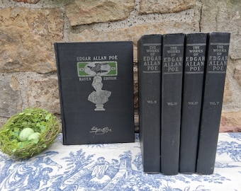 Set of Edgar Allan Poe Books 1903 Raven Edition Antique Book Collection 5 Volumes