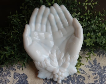 Vintage White Milk Glass Double Hands Soap Dish Trinket Holder Westmoreland Glass Open Hand