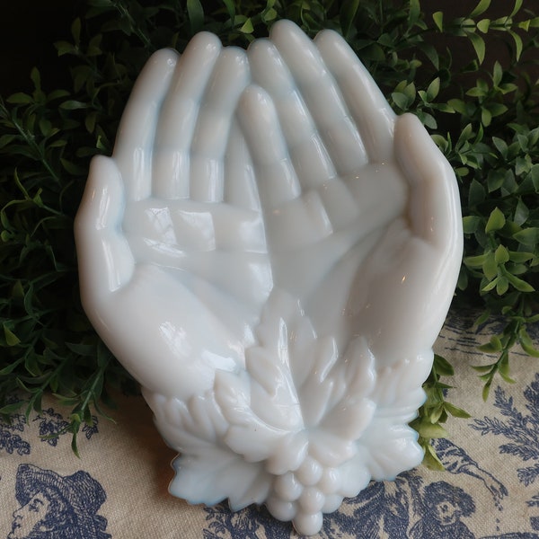 Vintage White Milk Glass Double Hands Soap Dish Trinket Holder Westmoreland Glass Open Hand