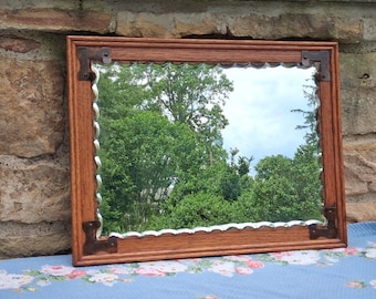 Antique Mirror with Piecrust Scalloped Edge and Oak Frame Pat. 1907