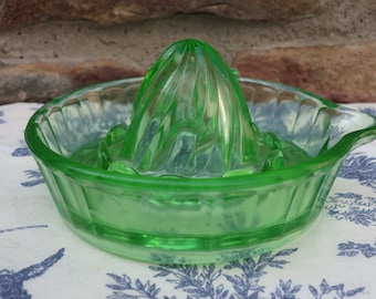 Green Depression Glass Citrus Juicer Reamer Collectible Uranium Vaseline Glass Vintage Kitchen Decor