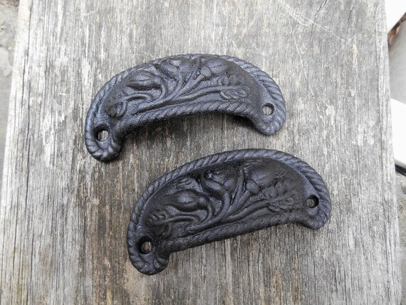 Vintage Hardware Bin Drawer Pulls Cup Handles With Rose Design Etsy