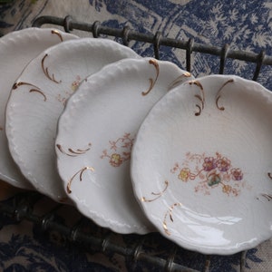 Set of Four White Ironstone Butter Pats with Faded Floral Transferware Pottery image 1