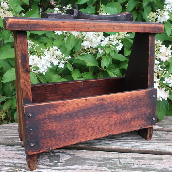 Antique Shoe Shine Caddy Wood Carved Folk Art Box Primitive Boot Shine Cobbler's Tote Carrier