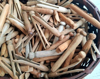 12 Vintage Wood Clothespins Rustic Farmhouse Laundry Decor