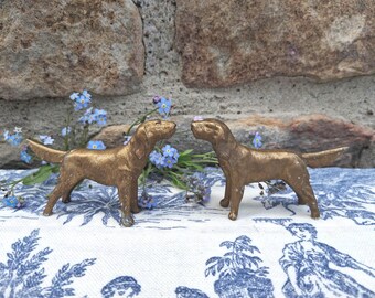 One Vintage Metal Dog Miniature Figurine Spaniel Setter Hunting Dog Gold or Silver Colored