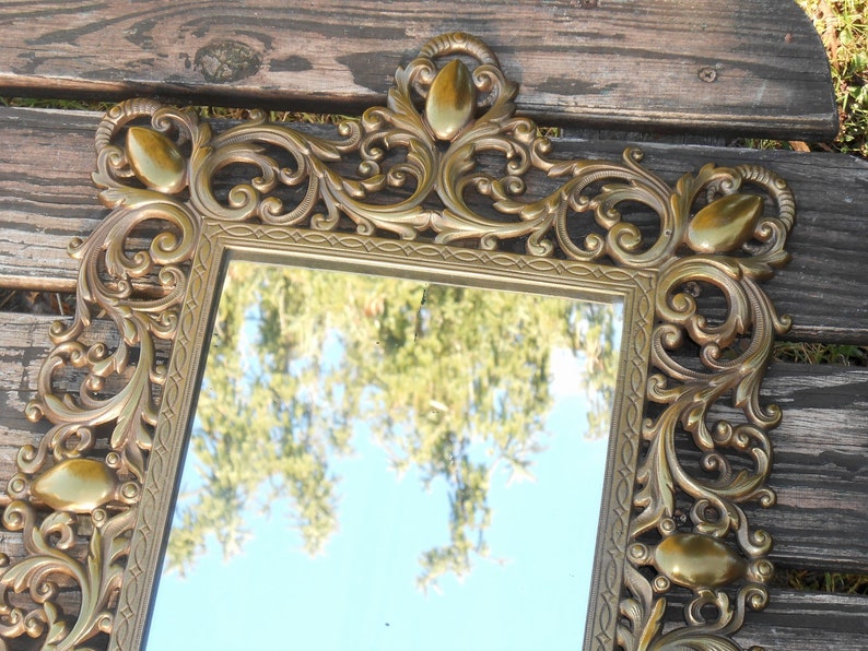 Antique Vanity Mirror Tabletop Ornate Victorian Rococo Brass Plated Cast Iron Shaving With Easel Stand Back Dressing Room