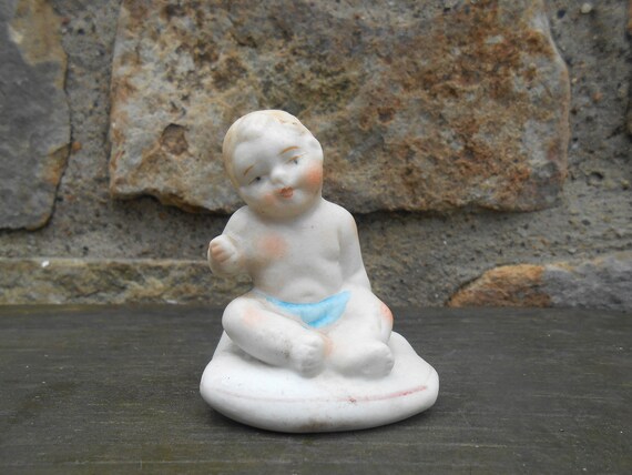 Antique Miniature Bisque Baby Boy Blonde Painted Figurine Etsy