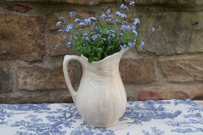 Teastained White Ironstone Pitcher with Wheat Motif Royal Crownford Arthur Wood Made in England image 8