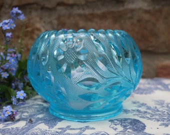 Blue Westmoreland Glass Votive Tea Light Candle Holder or Small Rose Bowl Wildflower and Lace