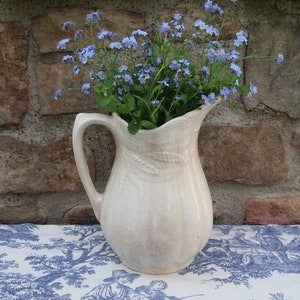 Teastained White Ironstone Pitcher with Wheat Motif Royal Crownford Arthur Wood Made in England image 1