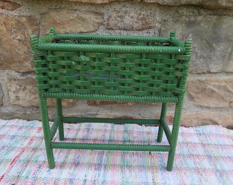 Antique Green Wicker Fern Stand Small Salesman Sample