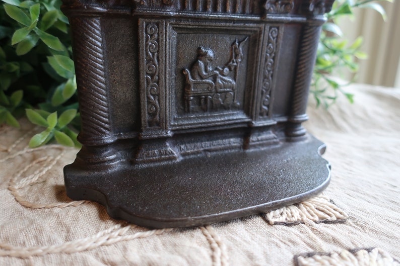 Antique Cast Iron Bookend, Woman Sewing or Weaving, Bradley and Hubbard, Library Decor, Dark Academia image 4