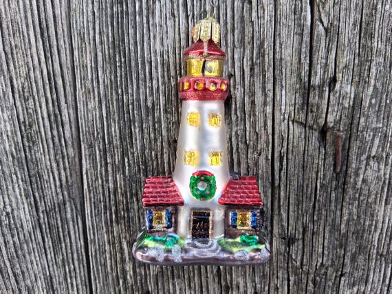 Old World Christmas Ornament Lighthouse OWC Glass Glitter Christmas Decoration