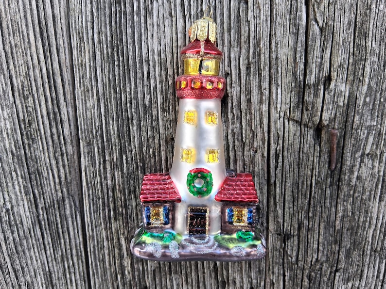 Old World Christmas Ornament Lighthouse OWC Glass Glitter Christmas Decoration Bild 1