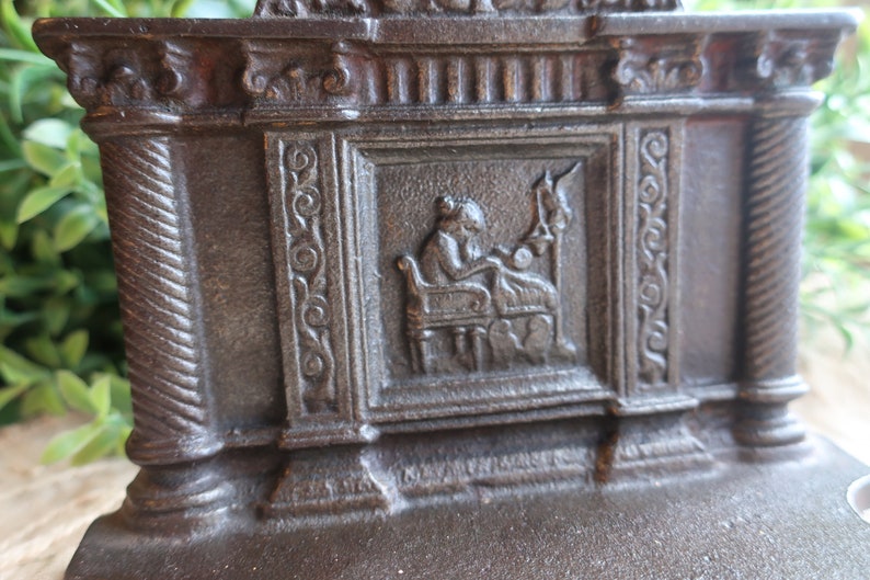 Antique Cast Iron Bookend, Woman Sewing or Weaving, Bradley and Hubbard, Library Decor, Dark Academia image 3