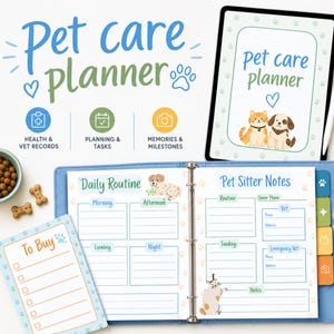 Pet Care Planner Bundle | Health Tracker, Vet Records, Pet Sitter Notes, Memory Journal (Printable/Digital)
