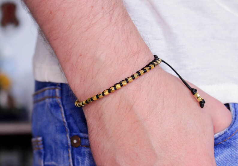 Gold nugget beads charm macrame bracelet Etsy