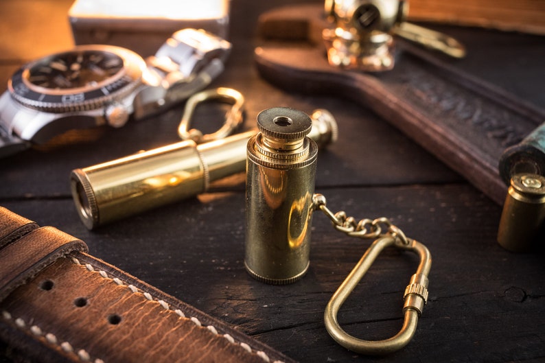Vintage Brass Telescope Steampunk Keychain Mens Keychain Brass Mini Nautical Telescope Keychain