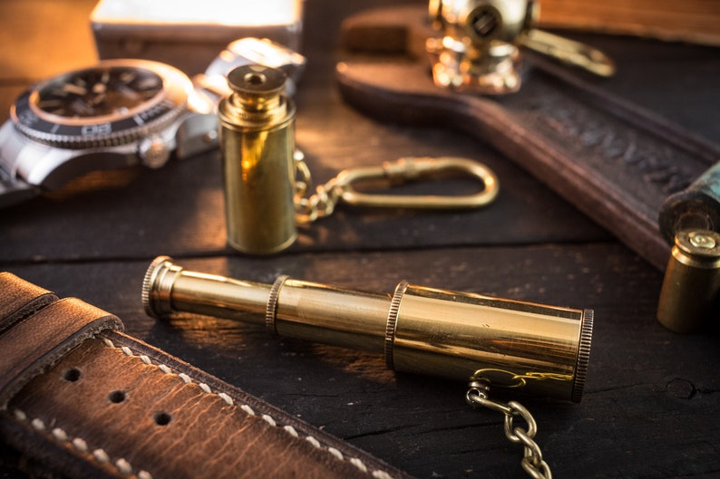Vintage Brass Telescope Steampunk Keychain Mens Keychain Brass Mini Nautical Telescope Keychain