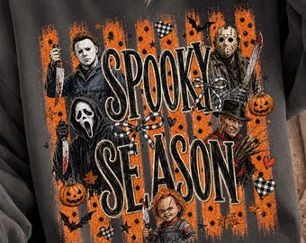 Spooky Season Horror Characters PNG, Halloween Shirt Design, Vintage Slasher Sublimation Graphic, Michael Myers Jason Freddy Chucky PNG