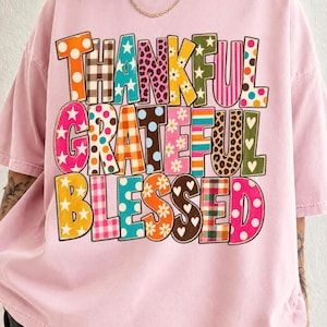 Thankful Grateful Blessed PNG, Retro Fall Typography, Colorful Pattern Letters, Thanksgiving Shirt Design, Vintage Sublimation image 12