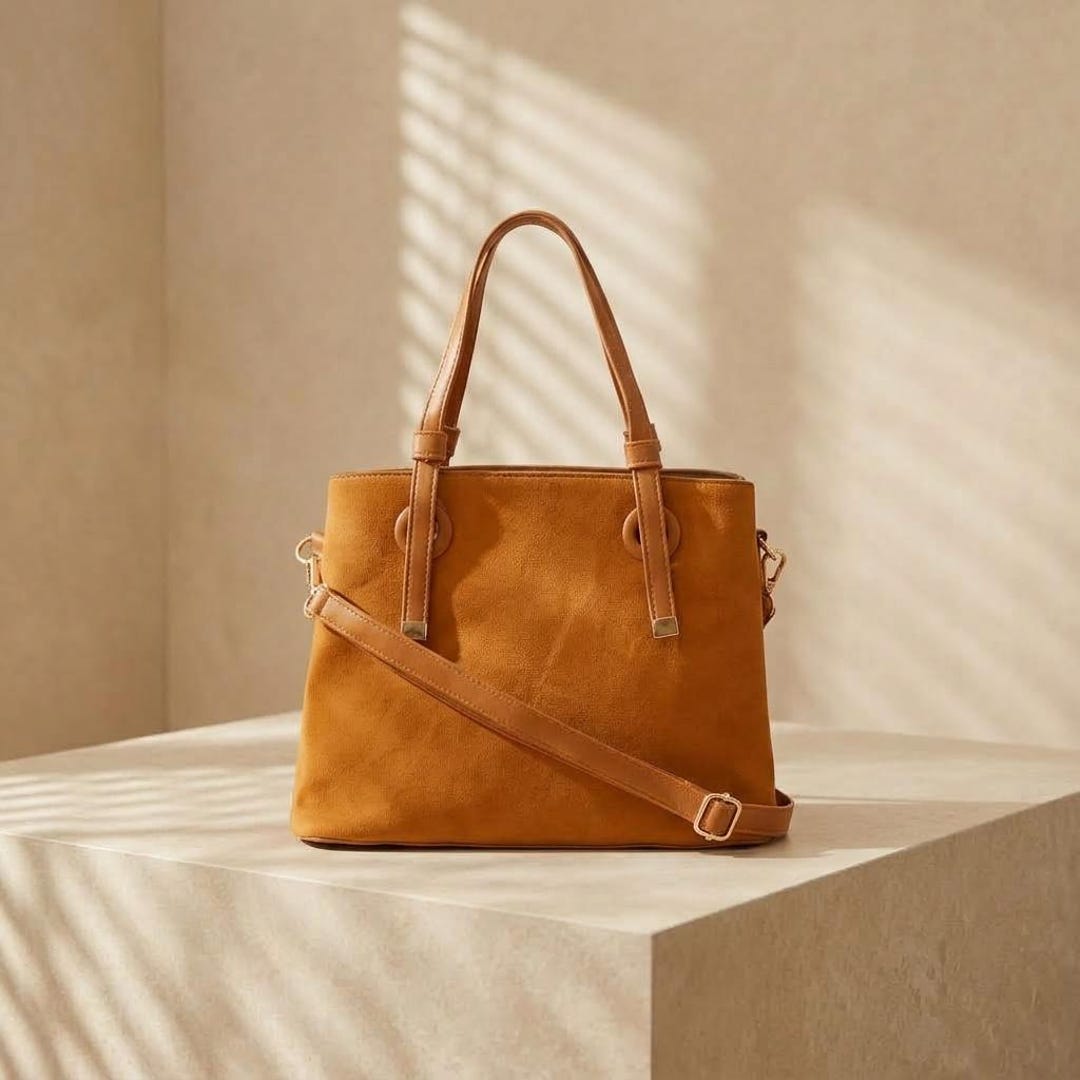 Structured Vegan Suede Tote, Crossbody Handbag, Gold Hardware, Office ...