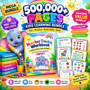 Title: 500,000+ Kids Educational Bundle PLR-MRR | Printable Worksheets, Coloring Pages, Homeschool, Activity & Learning Games for Kids