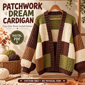 Patchwork Dream Cardigan Crochet Pattern | Color Block Sweater (Digital PDF)