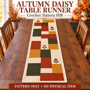 Autumn Daisy Table Runner Crochet Pattern PDF, Patchwork Fall Table Decor, Thanksgiving Floral Runner