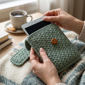 Crochet Device Sleeve Pattern PDF, Star Stitch Tablet Cover, E Reader Sleeve, Resizable Laptop Case