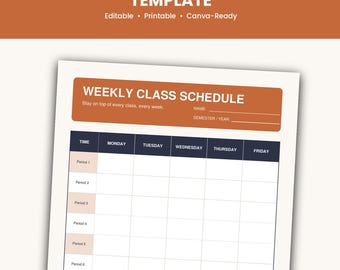 Weekly Class Schedule Template, Student Planner, College Timetable (PDF Download)