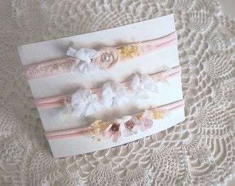 Newborn headband photography prop Newborn bow tieback Lavender bows headband Newborn photo prop Silk flower tieback Purple Lavender Lilac