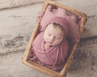 Stretch knit newborn wrap Knit bonnet with wooden beads Purple newborn wrap Stone washed cotton wrap Dark pink thick knit wrap 20+ colours