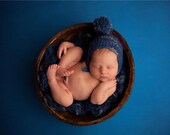 Newborn photo blanket set Baby blanket and pom pom bonnet set Blue newborn blanket and pom hat Blue gray blanket set Chunky knit layer set