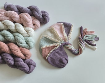 Knit newborn wrap Knit alpaca wrap Knitted ties bonnet Thick knit newborn wrap Brown newborn wraps and bonnet set Photo prop set 50+ colours