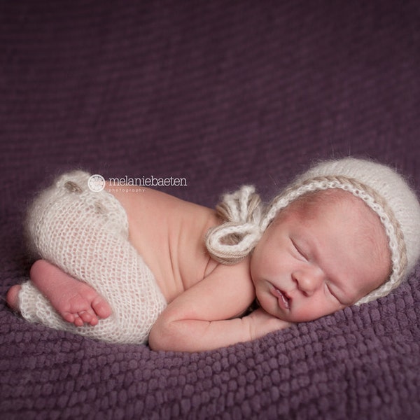 Knit baby pants and hat Photo prop set Luxury mohair bonnet and pants READY to ship Vintage bonnet pants Baby girl Baby boy Photo prop