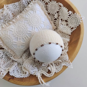 RTS Vinatage lace newborn layer Newborn photography. prop Posing pillow  prop Newborn beaded bonnet Basket stuffer Cream white photo props