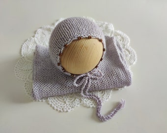 RTS Knit newborn wrap textured knit bonnet Lavender newborn wrap Stone washed cotton wrap set Thick knit newborn wrap and bonnet set Lilac